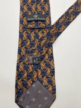 Daniel De Fassion Men's Navy & Gold Patterned Silk Tie #0028